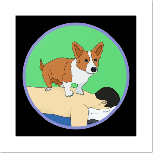 Cute Corgi giving back massage Posters and Art